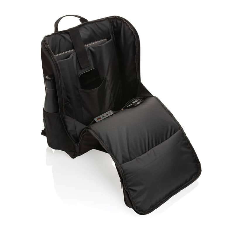 Mochila de lujo con panel solar de 5W abierta