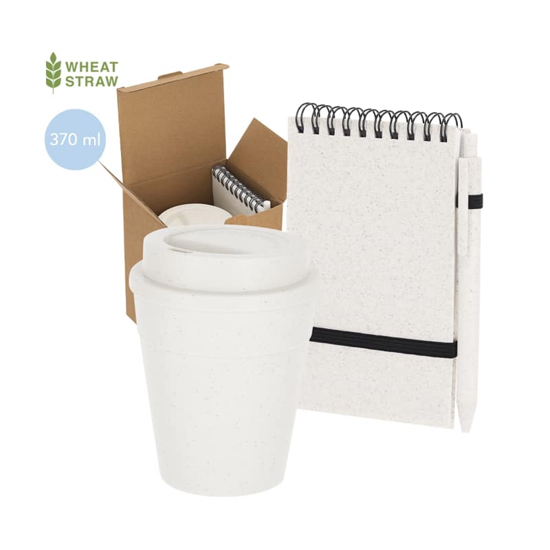 Set empleados vaso y libreta con bolígrafo