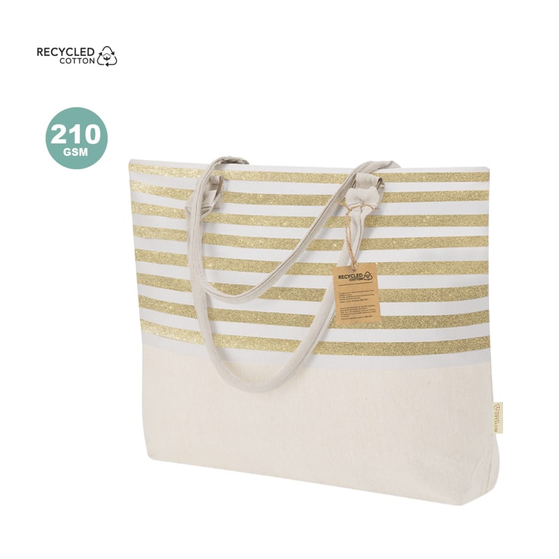 Bolsa de Algodón Reciclado con Rayas Doradas y Cordones