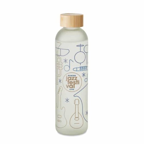 Botella de Vidrio para Sublimación con Tapa de Bambú 650ml