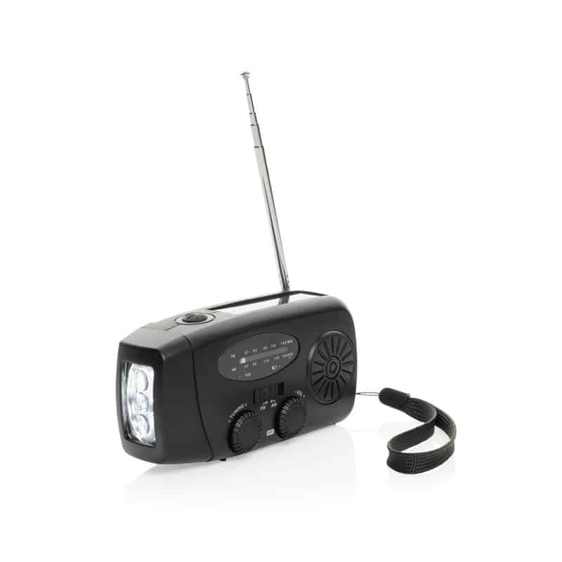 Radio de emergencia solar y USB con linterna integrada
