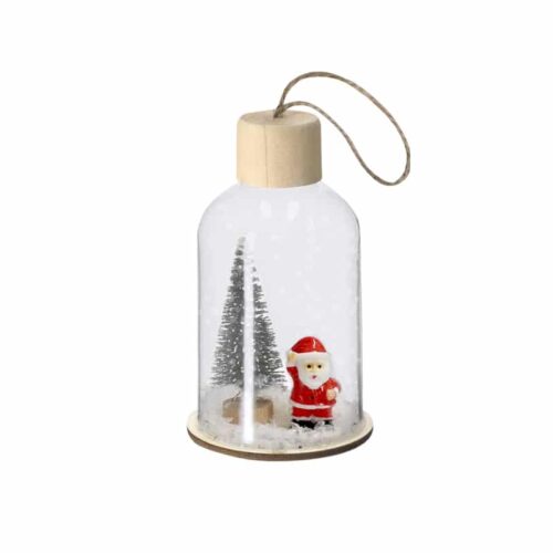 Adorno Navideño en Vidrio con Base de Madera y Cuerda de Yute