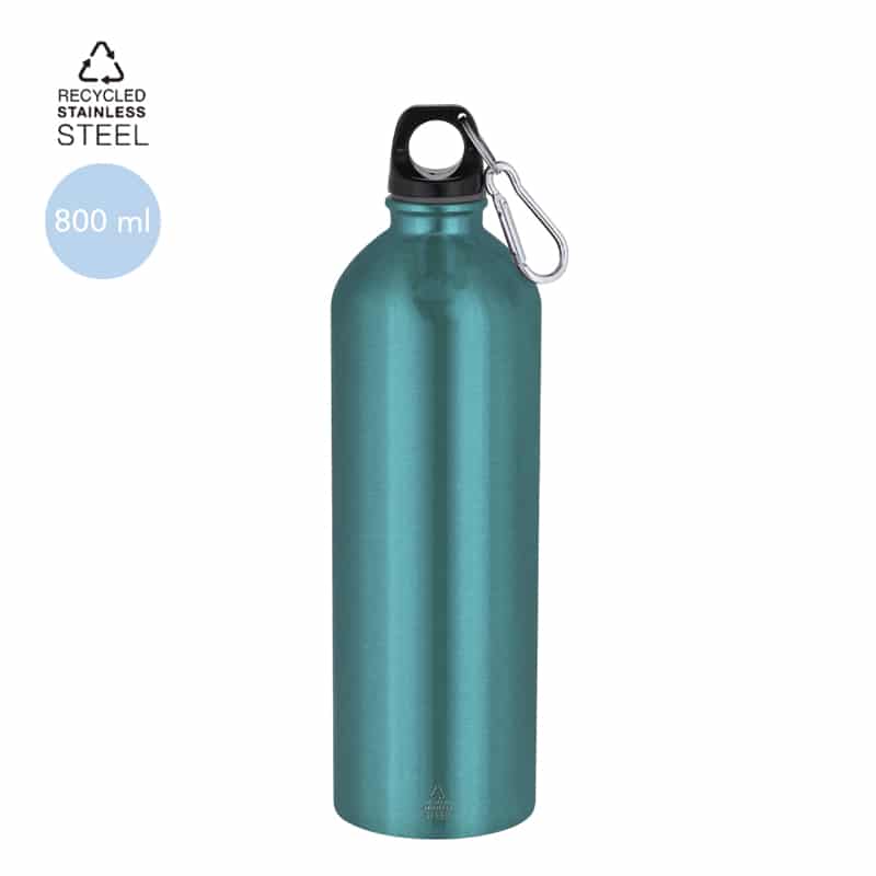 Bidón 800 ml en Acero Inoxidable Reciclado con Mosquetón Metálico