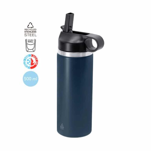 Bidón Térmico 500 ml Acero Inoxidable Reciclado con Pajita y Asa