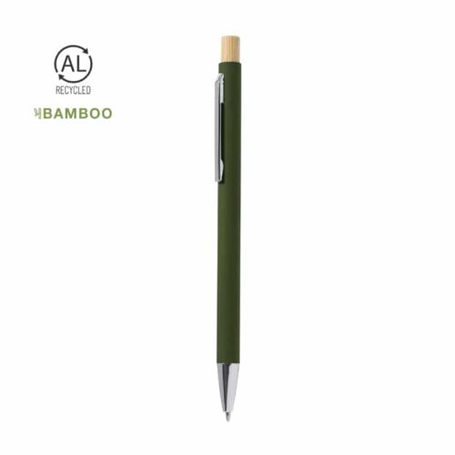 Bolígrafo en Aluminio Reciclado con Pulsador de Bambú y Acabado Mate