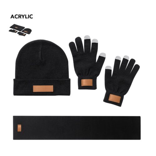 Set Invierno con Gorro, Bufanda y Guantes Táctiles en Caja Negra