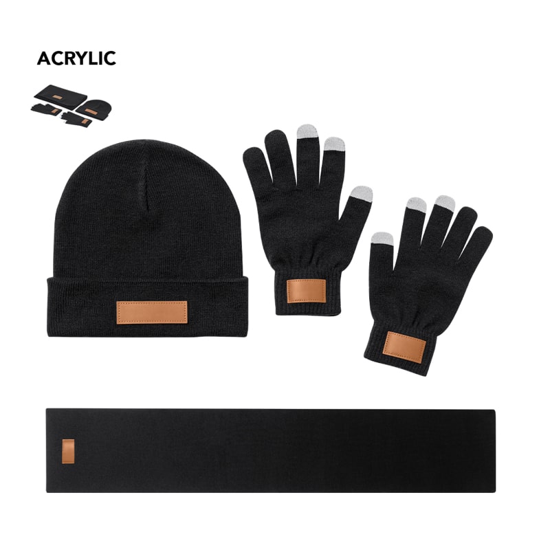 Set Invierno con Gorro, Bufanda y Guantes Táctiles en Caja Negra