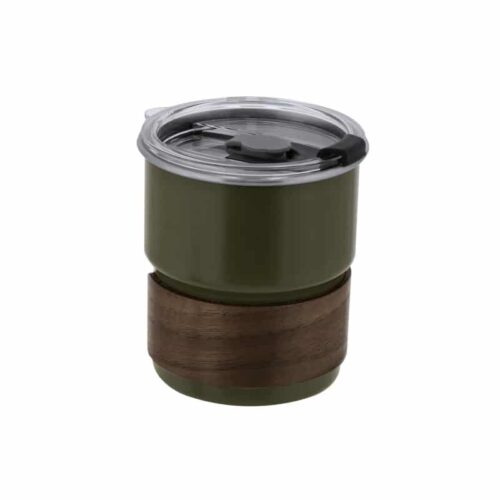 Vaso 250 ml Acero Inoxidable y Banda de Madera con Tapa Hermética