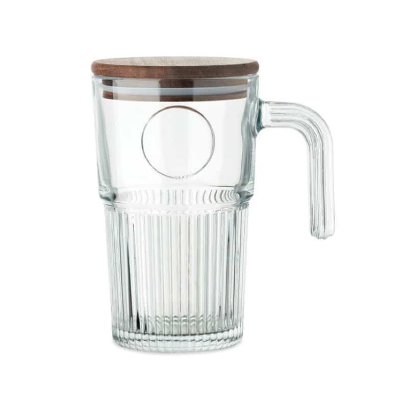 Taza Grande de Cristal con Tapa de Acacia 450 ml