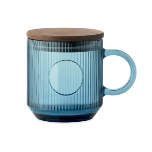 Taza de Cristal Estriado con Tapa de Acacia 300ml