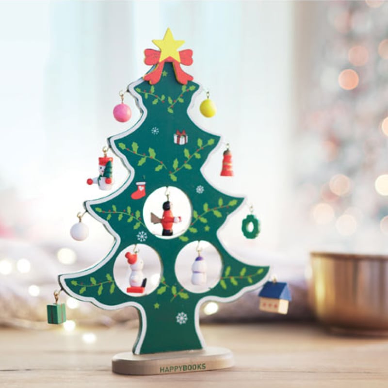 Árbol de Madera con 12 Adornos Navideños_1