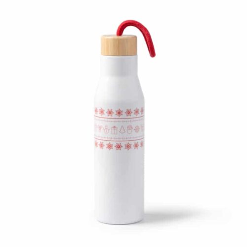 Bidón Navideño de Acero Inoxidable con Tapa de Bambú 500ml