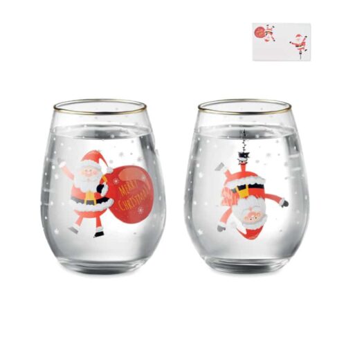 Set de 2 Vasos Navideños con Borde Dorado (330 ml)
