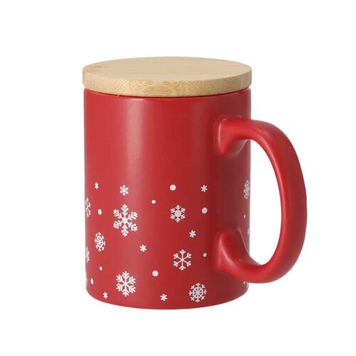 Taza de cerámica navideña con tapadera de bambú 300 ml