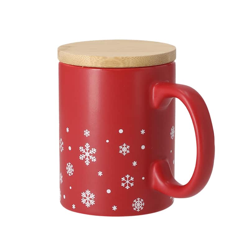 Taza de cerámica navideña con tapadera de bambú 300 ml
