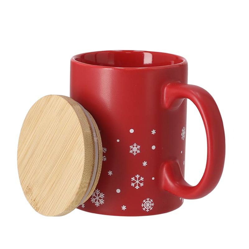 Taza de cerámica navideña con tapadera de bambú 300 ml_1