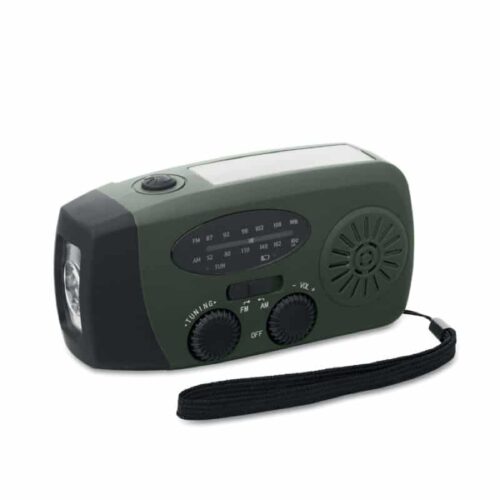 Radio AM:FM Portátil con Linterna LED y Power Bank Solar