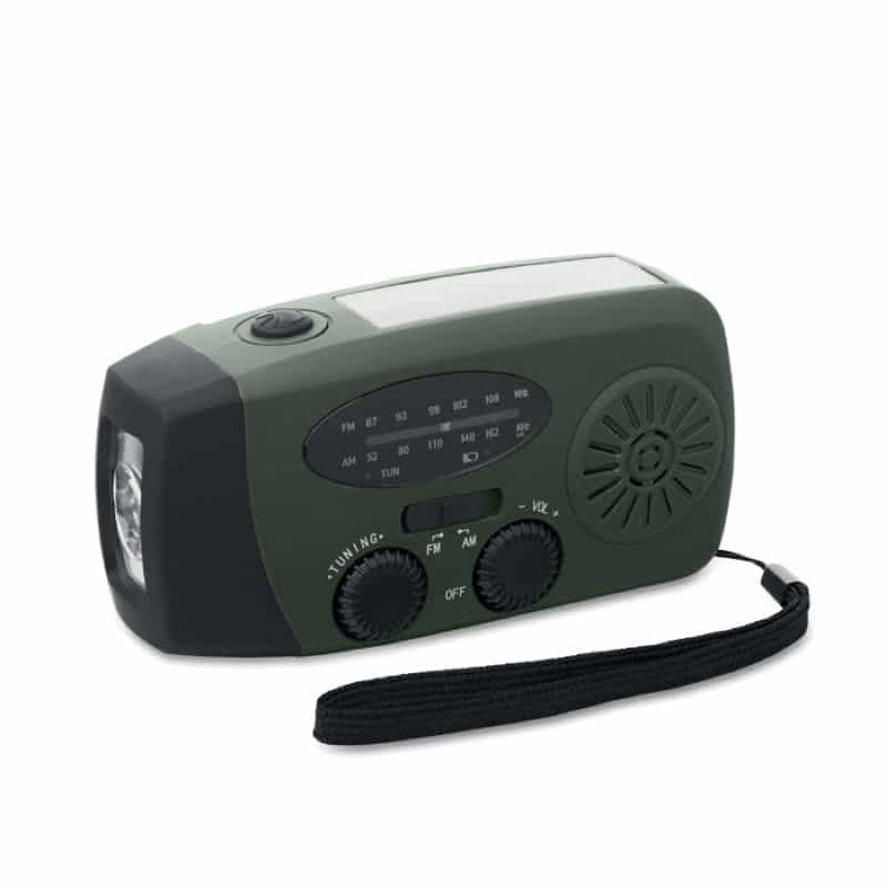 Radio AM:FM Portátil con Linterna LED y Power Bank Solar