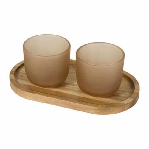 Set de Bandeja de Madera con Dos Vasos de Cristal 200 ml