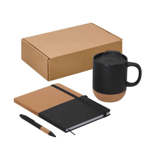 Set Bloc, Bolígrafo y Taza con Base de Corcho