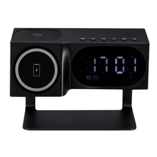 Estación de Carga Inalámbrica Triple Qi con Altavoz Bluetooth 5W y Reloj